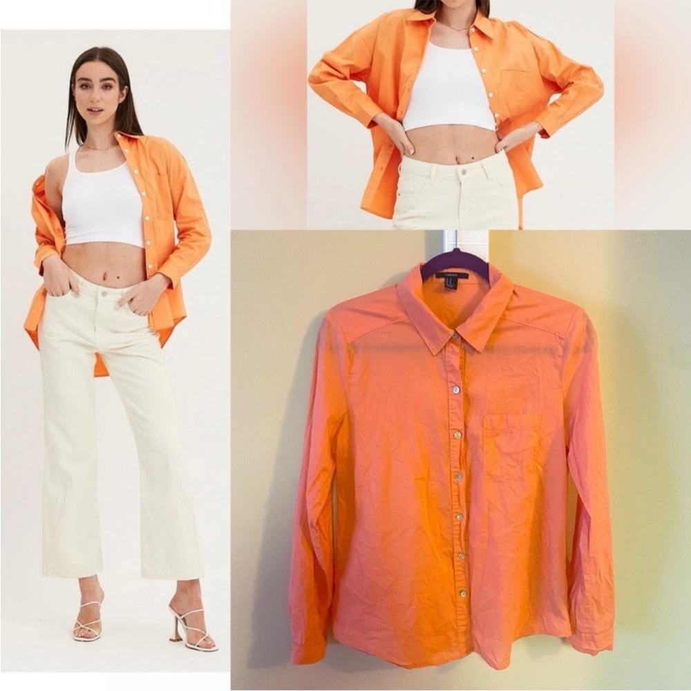 F21 Peachy/Orange Button Down Blouse